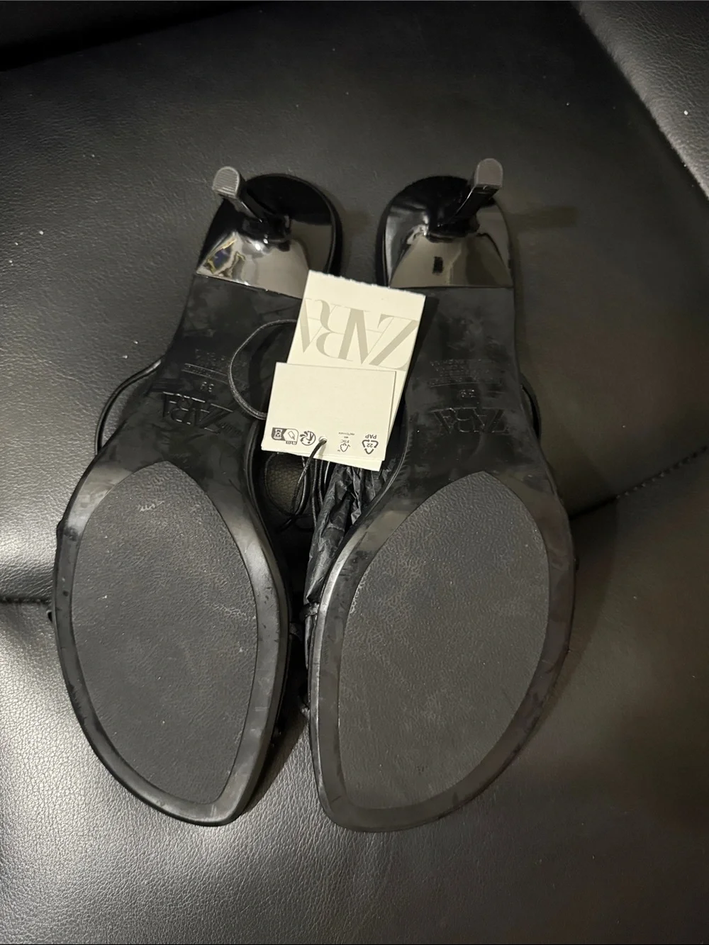Zara Black Slide Sandals with Gold Orb Detail - Picture 2 of 6